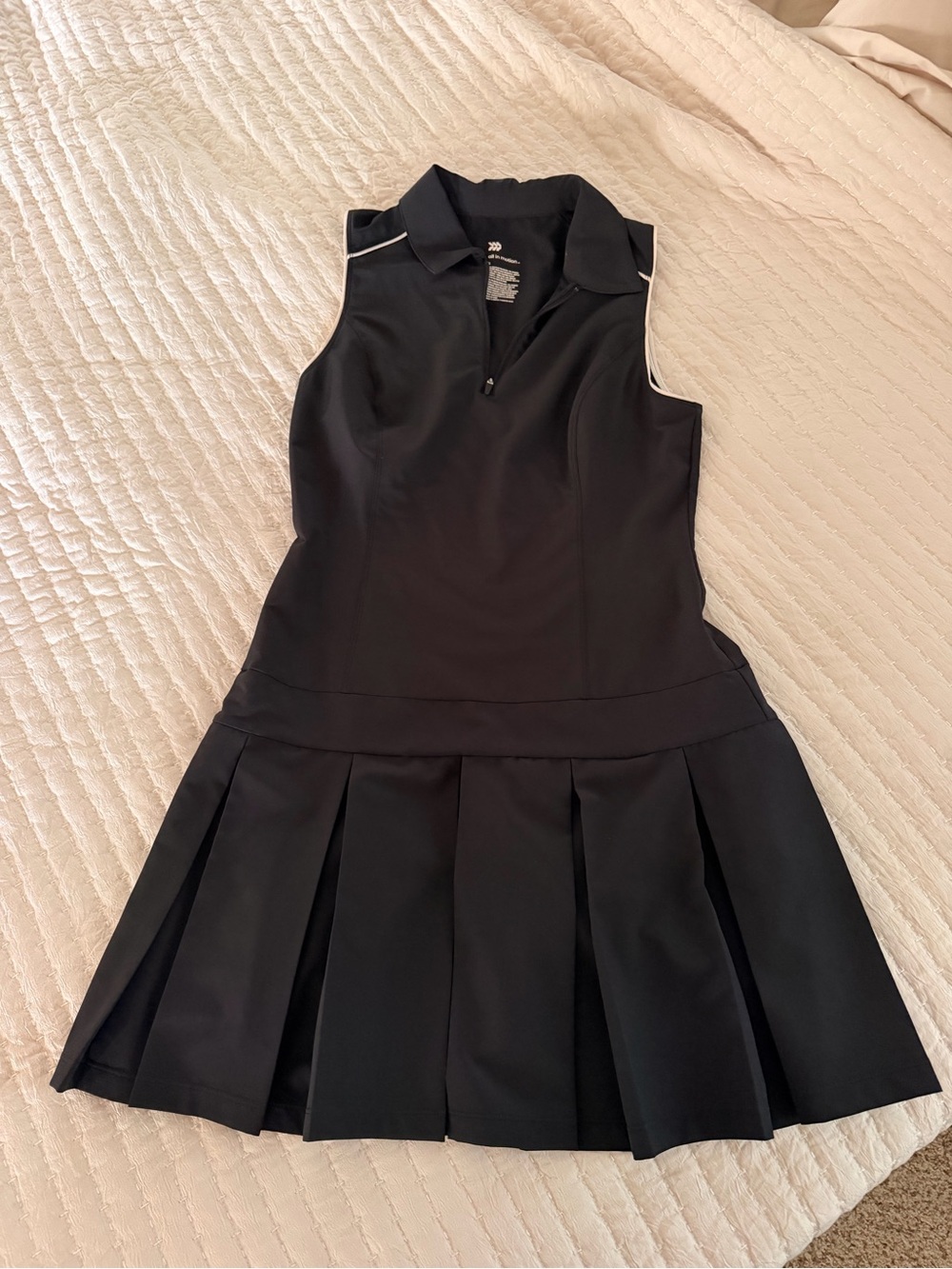 Sleeveless Black Tennis/Golf Dress with Pleated Skirt